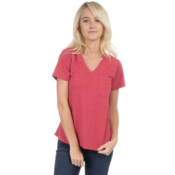 Lauren James S/S Pocket V-Neck Tee - Heather Red