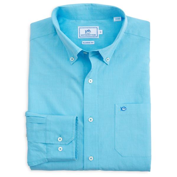 Brackish Pt Solid Sport Shirt - Scuba Blue