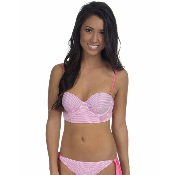 Lauren James Seersucker Lace-Up Bustier Bikini Top - Pink