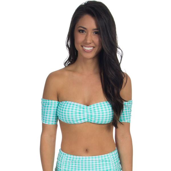 Lauren James Gingham Off-The-Shoulder Bandeau Top - Aqua