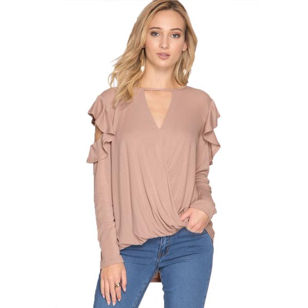 Ruffled Cold Shoulder Long Sleeve Knit