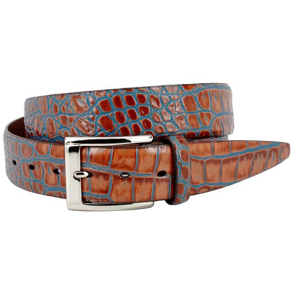 35MM TANBLUE CROC EMBOSSED CALF BELT