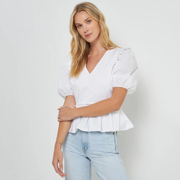 PUFF SLEEVE PEPLUM TOP