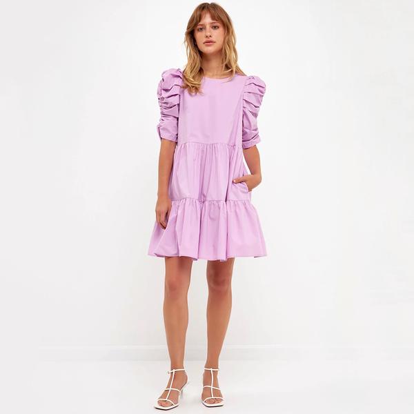 PLEATED SLEEVE MINI DRESS