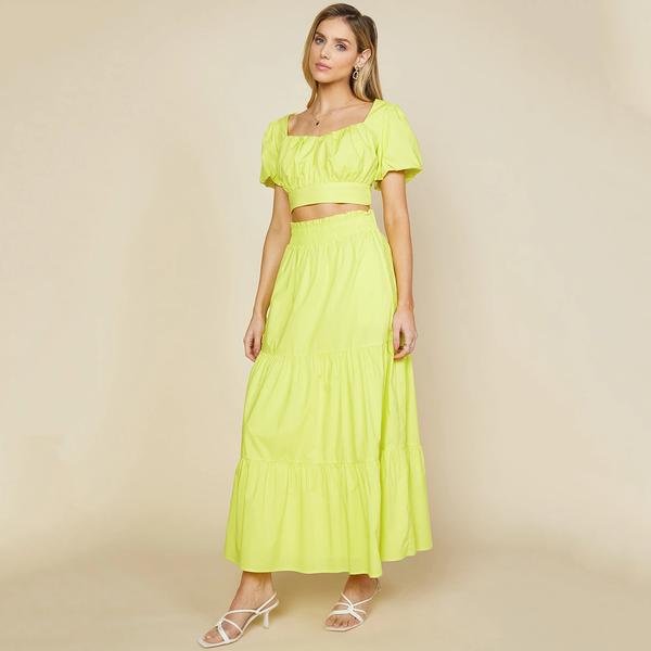 POPLIN SMOCK WAIST MAXI SKIRT