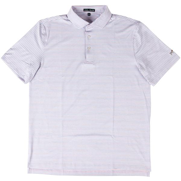 HEATHERED STRIPE PERF POLO WEATHERED BLUE/PINK