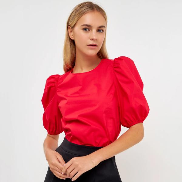 POPLIN PUFFED SLEEVE TOP