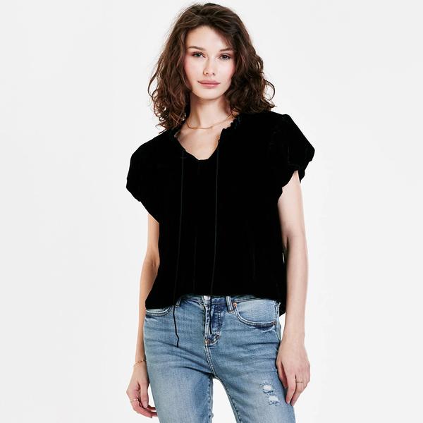 MAGGIE PUFF SLEEVE TOP BLACK VELVET