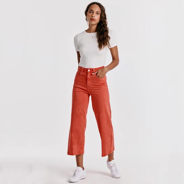 AUDREY SUPER HIGH RISE CROPPED WIDE LEG JEANS RADIANTRED