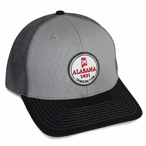 WOVEN CIRCLE BADGE TRUCKER HAT RICH112 GREY/CHARCOAL/BLACK