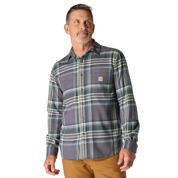 MENS RF MW FLANNEL LS PLAID SHIRT GVL/GRAVEL