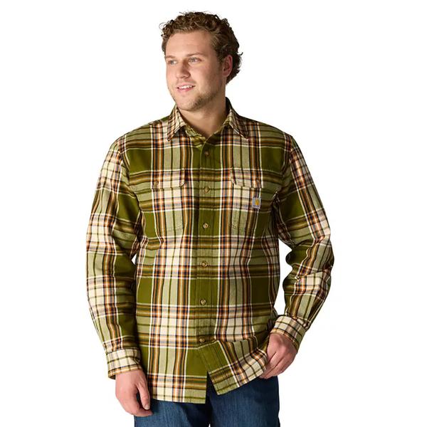 MEN'S LOOSE FIT HW FLANNEL LS PLAID SHIRT GL7/DARKBRONZEDGREEN