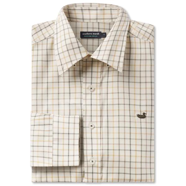 CHATEAU WINDOWPANE DRESS SHIRT OATMEAL/STONEBROWN
